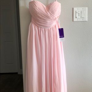Blush pink strapless floor length dress